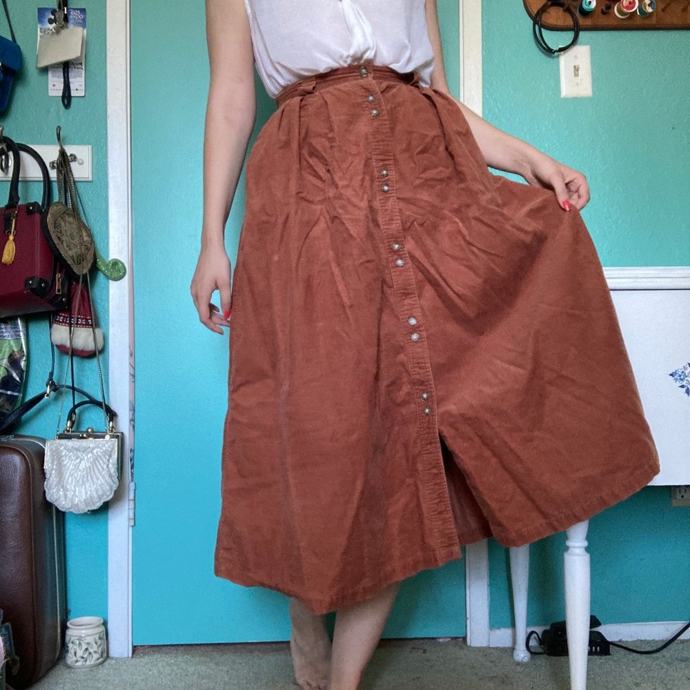1980s Vintage Corduroy Button Skirt with Pockets